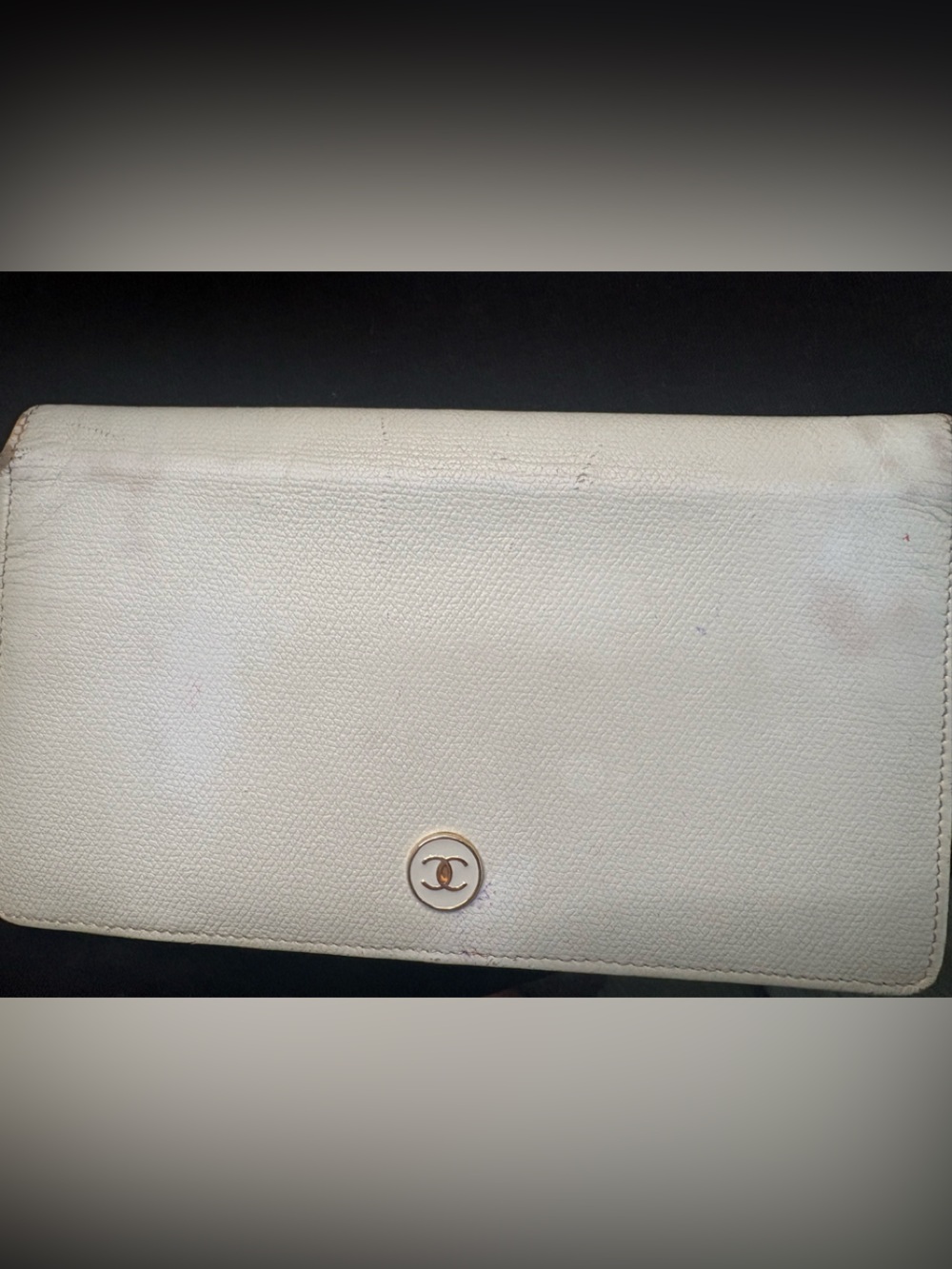 Authentic Vintage CHANEL Coco Button Caviar Leather Long Wallet Pale Blue